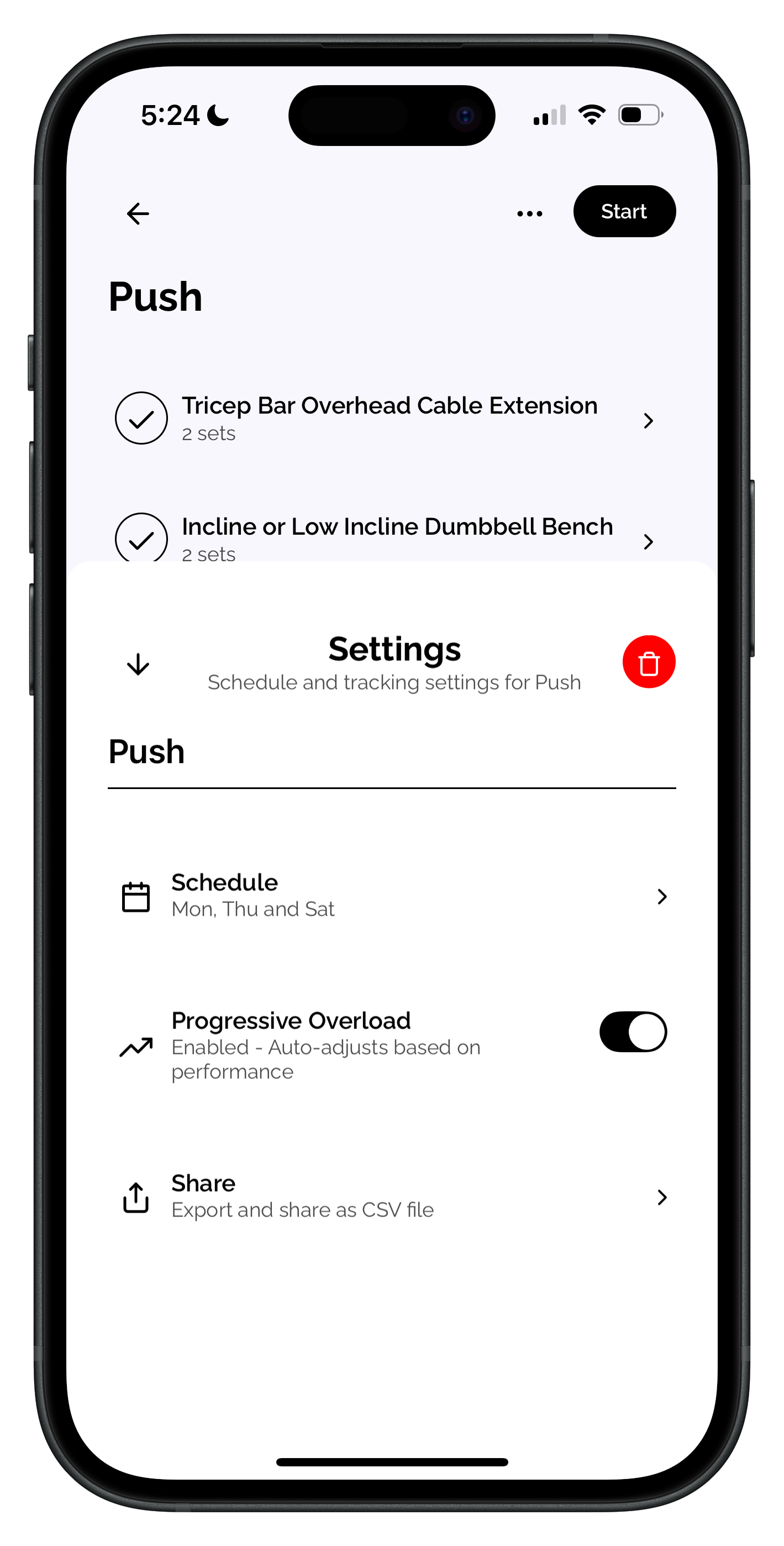 Automatic progressive overload so you can get stronger over time.